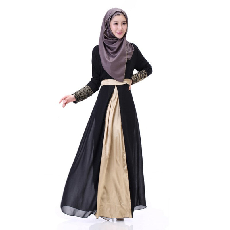 2016 Women Muslim Cuff Lace Embroidered Long Maxi Dress Jilbabs Abaya Islamic Chiffon Dresses