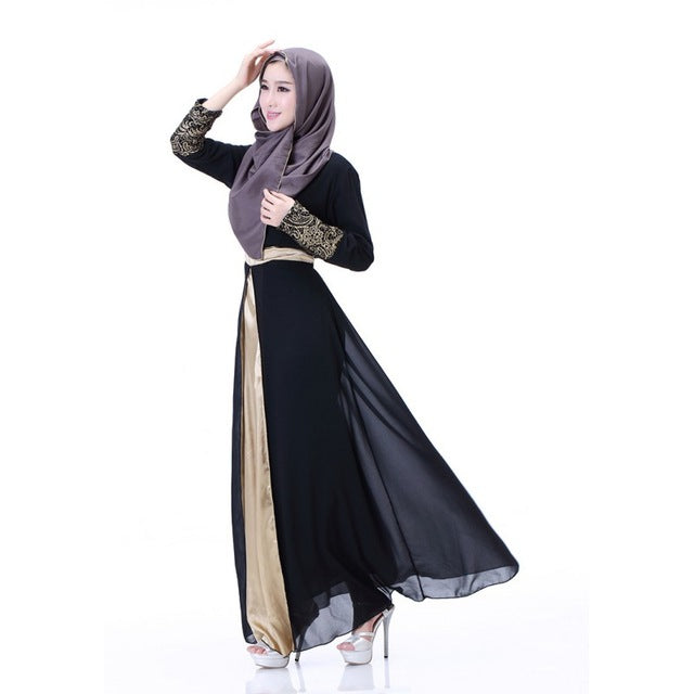 2016 Women Muslim Cuff Lace Embroidered Long Maxi Dress Jilbabs Abaya Islamic Chiffon Dresses