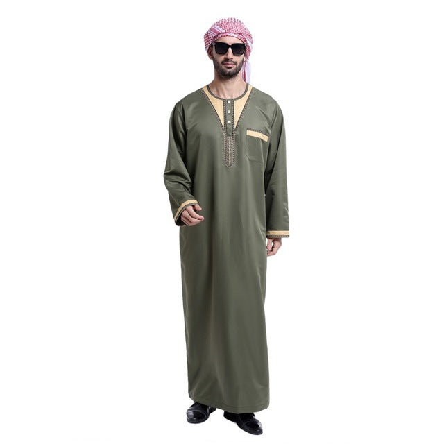 5 Color Men Saudi Style Thobe Thoub Abaya Robe Daffah Dishdasha Islamic Arab Kaftan New Muslim Clothing For Men S1