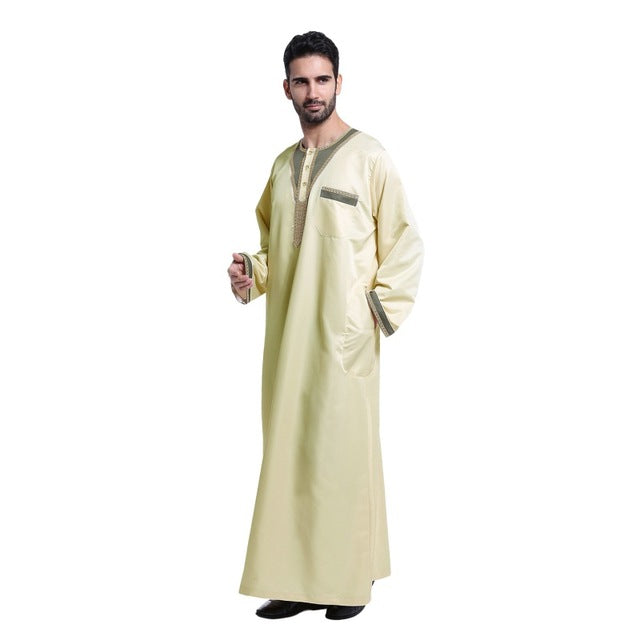 5 Color Men Saudi Style Thobe Thoub Abaya Robe Daffah Dishdasha Islamic Arab Kaftan New Muslim Clothing For Men S1