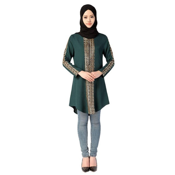 Muslim Long Loose Tops Plus Size For Ramadan Long Sleeve Shirt Women Muslim Style O-neck Patchwork Clothing Tops For Girls