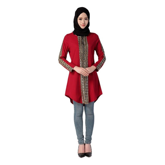 Muslim Long Loose Tops Plus Size For Ramadan Long Sleeve Shirt Women Muslim Style O-neck Patchwork Clothing Tops For Girls