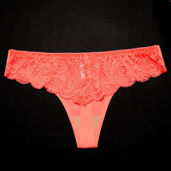 Women Lace Panties Sexy T-back Low Waist Seamless Thongs Breathable Transparent Underwear Temptation Lingerie