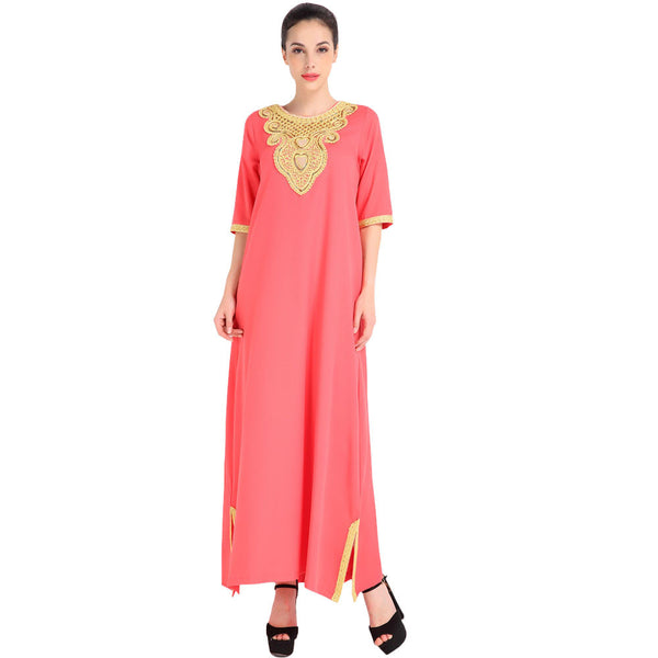 2017 Muslim women Half sleeve Embroidery vintage dress For Women Islamic Clothing Gown Maxi Dress vestidos de fiesta largos
