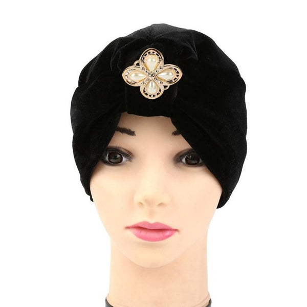 New Arrival 1PC Women Velvet Diamonds Muslim Ruffle Cancer Chemo Hat Beanie Scarf Turban Head Wrap Cap