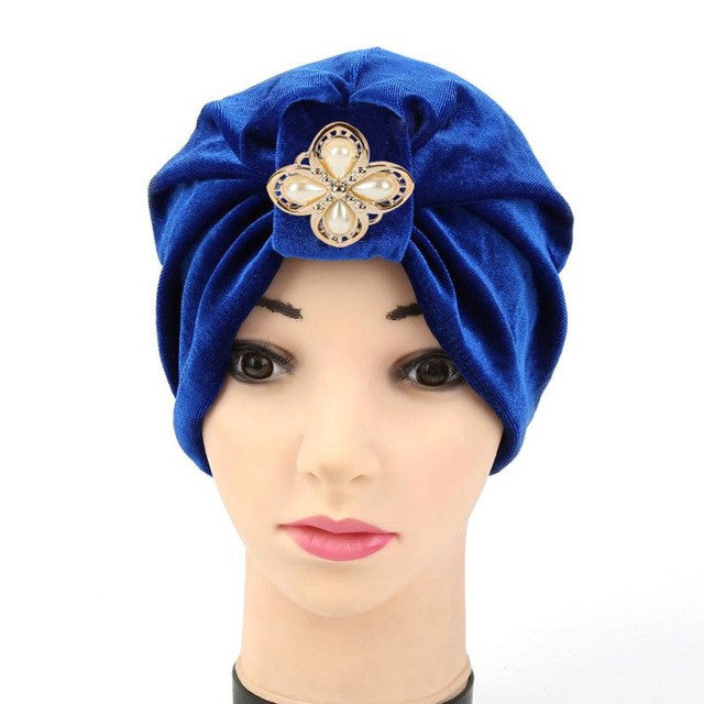 New Arrival 1PC Women Velvet Diamonds Muslim Ruffle Cancer Chemo Hat Beanie Scarf Turban Head Wrap Cap