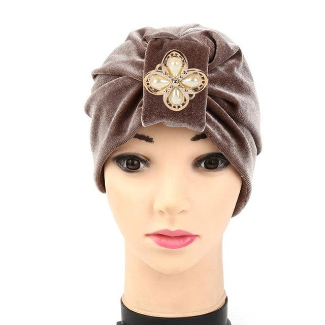 New Arrival 1PC Women Velvet Diamonds Muslim Ruffle Cancer Chemo Hat Beanie Scarf Turban Head Wrap Cap