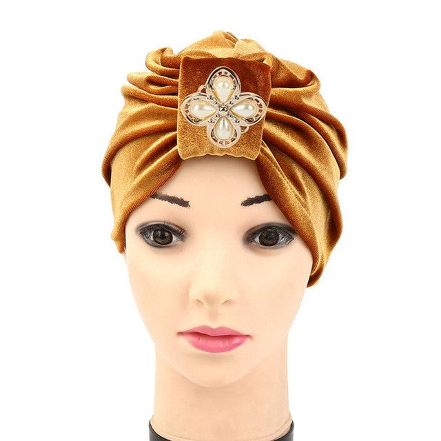 New Arrival 1PC Women Velvet Diamonds Muslim Ruffle Cancer Chemo Hat Beanie Scarf Turban Head Wrap Cap