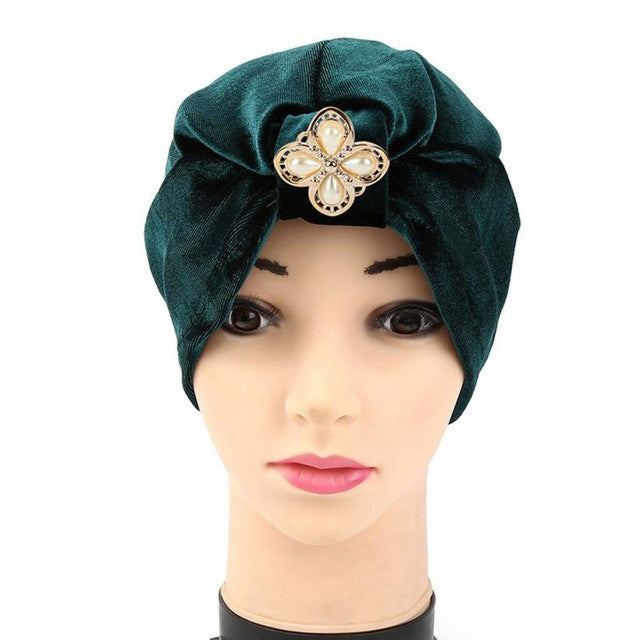 New Arrival 1PC Women Velvet Diamonds Muslim Ruffle Cancer Chemo Hat Beanie Scarf Turban Head Wrap Cap