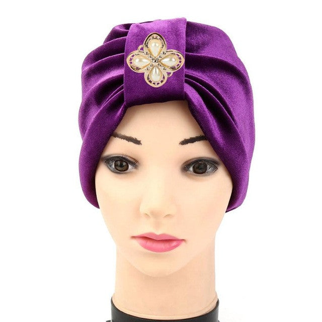 New Arrival 1PC Women Velvet Diamonds Muslim Ruffle Cancer Chemo Hat Beanie Scarf Turban Head Wrap Cap