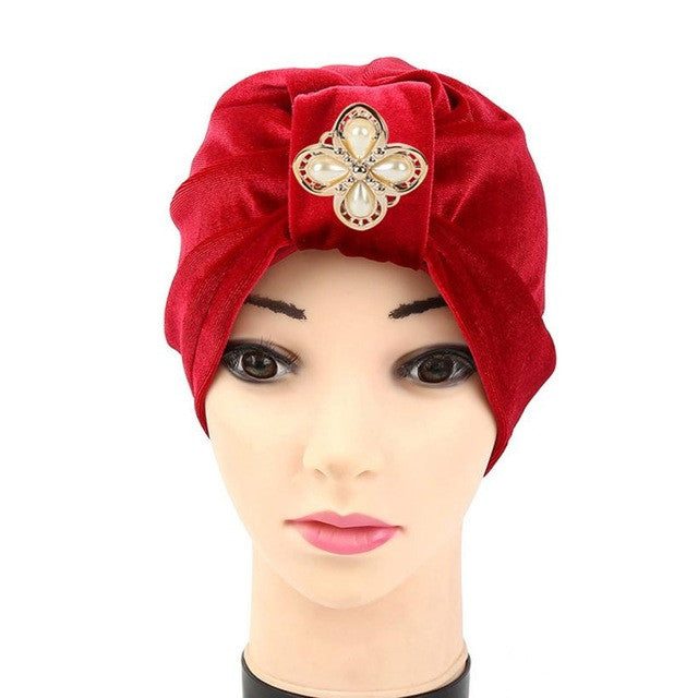 New Arrival 1PC Women Velvet Diamonds Muslim Ruffle Cancer Chemo Hat Beanie Scarf Turban Head Wrap Cap