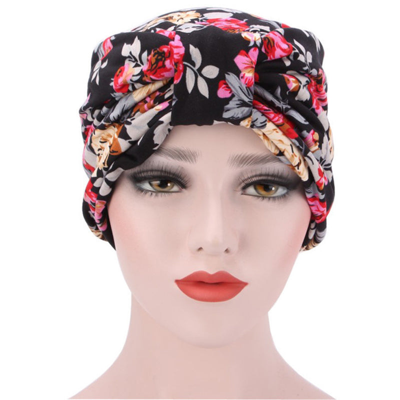Muslim Hat Women Bowknot Flower Printed Ruffle Cancer Chemo Hat Beanie Turban Head Wrap Cap High Quality Fitted Hat
