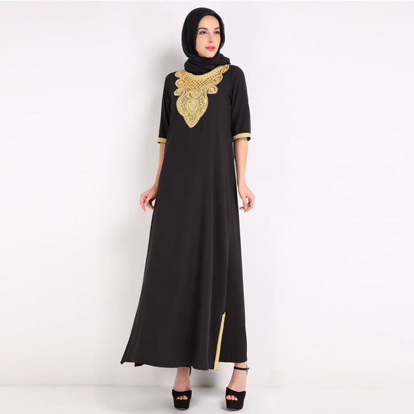 Muslim Dress With Embroidery For Women Islamic Clothing Rayon Gown Long Sleeve Maxi Dress Ropa Mujer