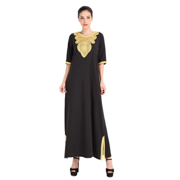 Muslim Dress With Embroidery For Women Islamic Clothing Rayon Gown Long Sleeve Maxi Dress Ropa Mujer