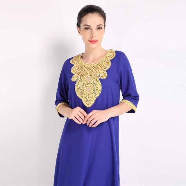 Muslim Dress With Embroidery For Women Islamic Clothing Rayon Gown Long Sleeve Maxi Dress Ropa Mujer