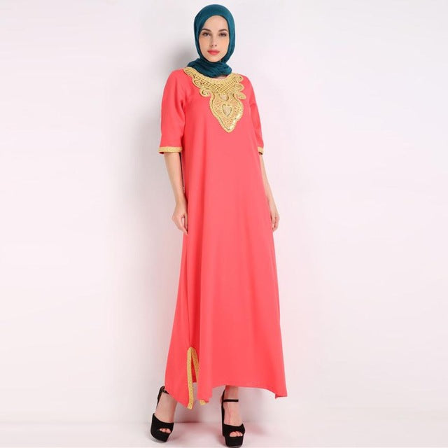 Muslim Dress With Embroidery For Women Islamic Clothing Rayon Gown Long Sleeve Maxi Dress Ropa Mujer