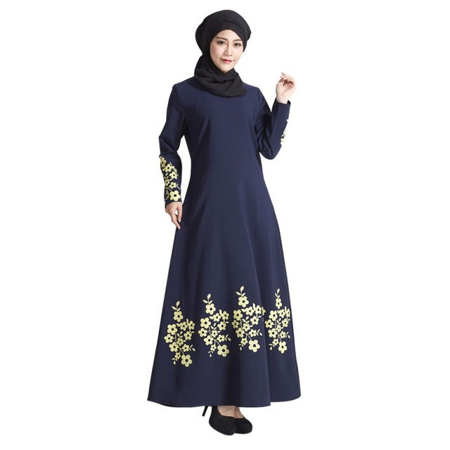 Fashion Muslim Dresses Malay Indonesian Floral Print Dress Adult Musulmane Women's Robe Clothing YY89