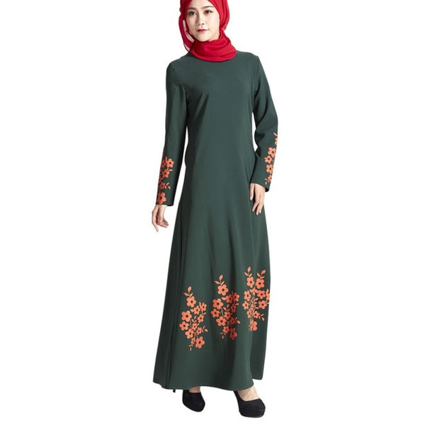 Fashion Muslim Dresses Malay Indonesian Floral Print Dress Adult Musulmane Women's Robe Clothing YY89