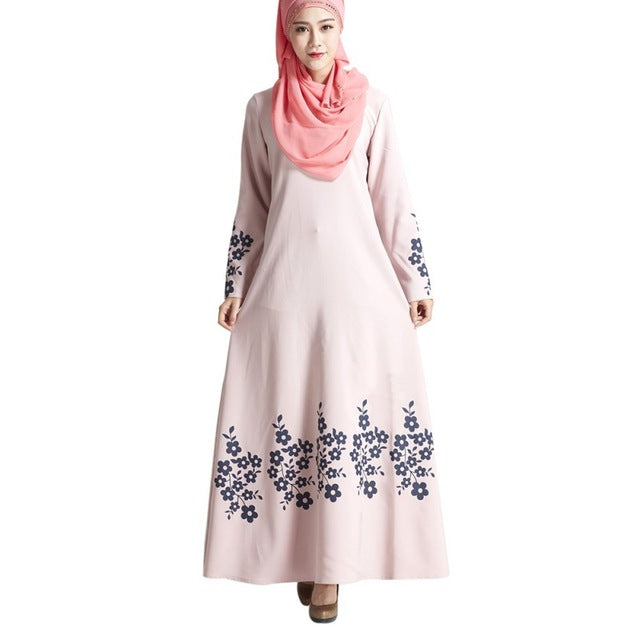 Fashion Muslim Dresses Malay Indonesian Floral Print Dress Adult Musulmane Women's Robe Clothing YY89